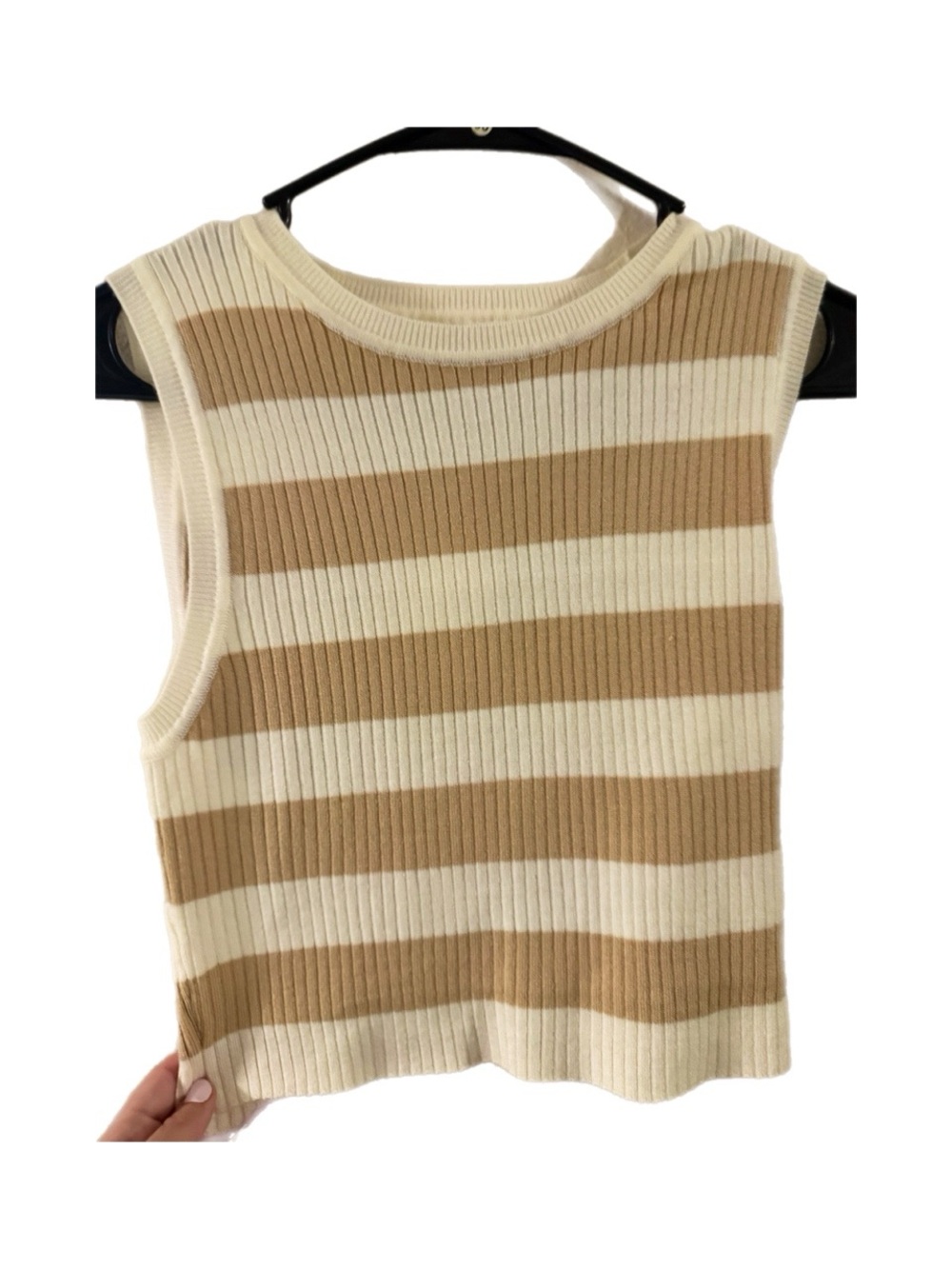 Sleeveless Ribbed Striped Tank Top - Cream & Tan L